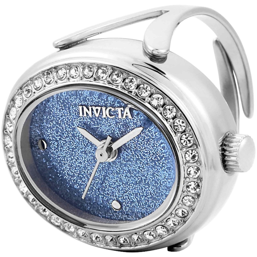 Invicta Mini Crystal Ring Watch Blue Glitter Dial Silver Tone - Picture 6 of 11